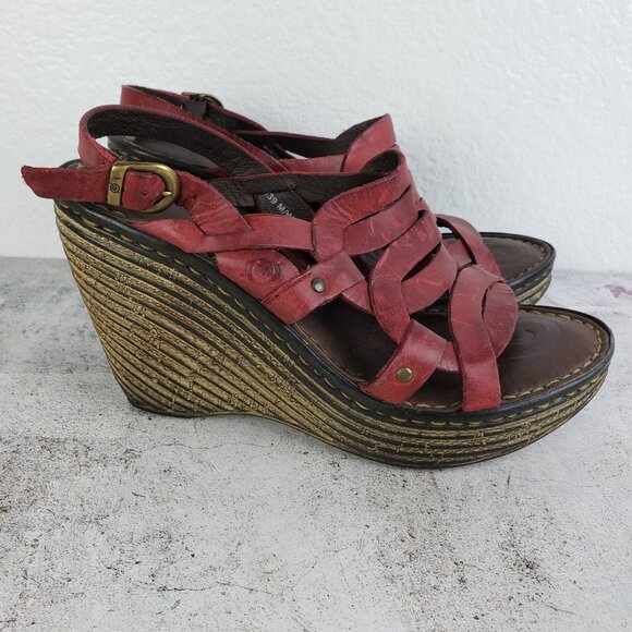 Born 100% Leather Wedge Sandals Strappy Shoes size 8 Y2K Slingback - Picture 1 of 13
